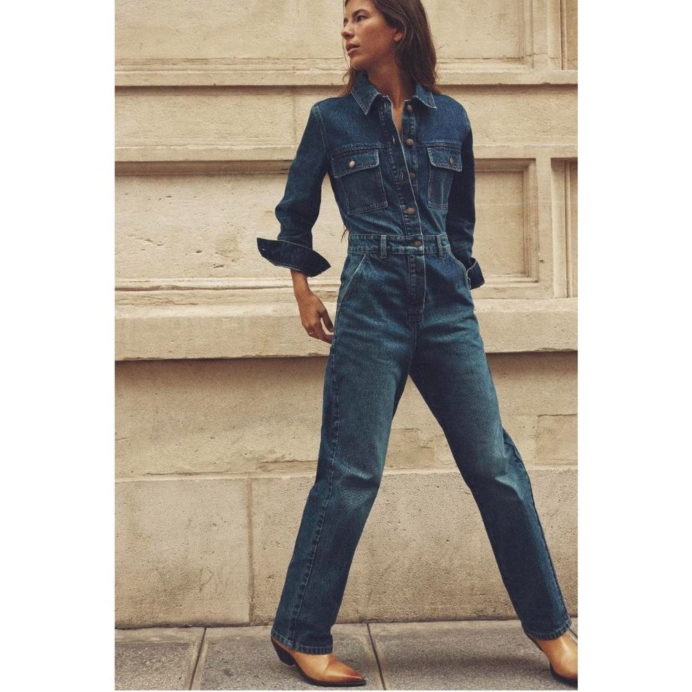 Zara Front Pocket Denim Jumpsuit Indigo NWT